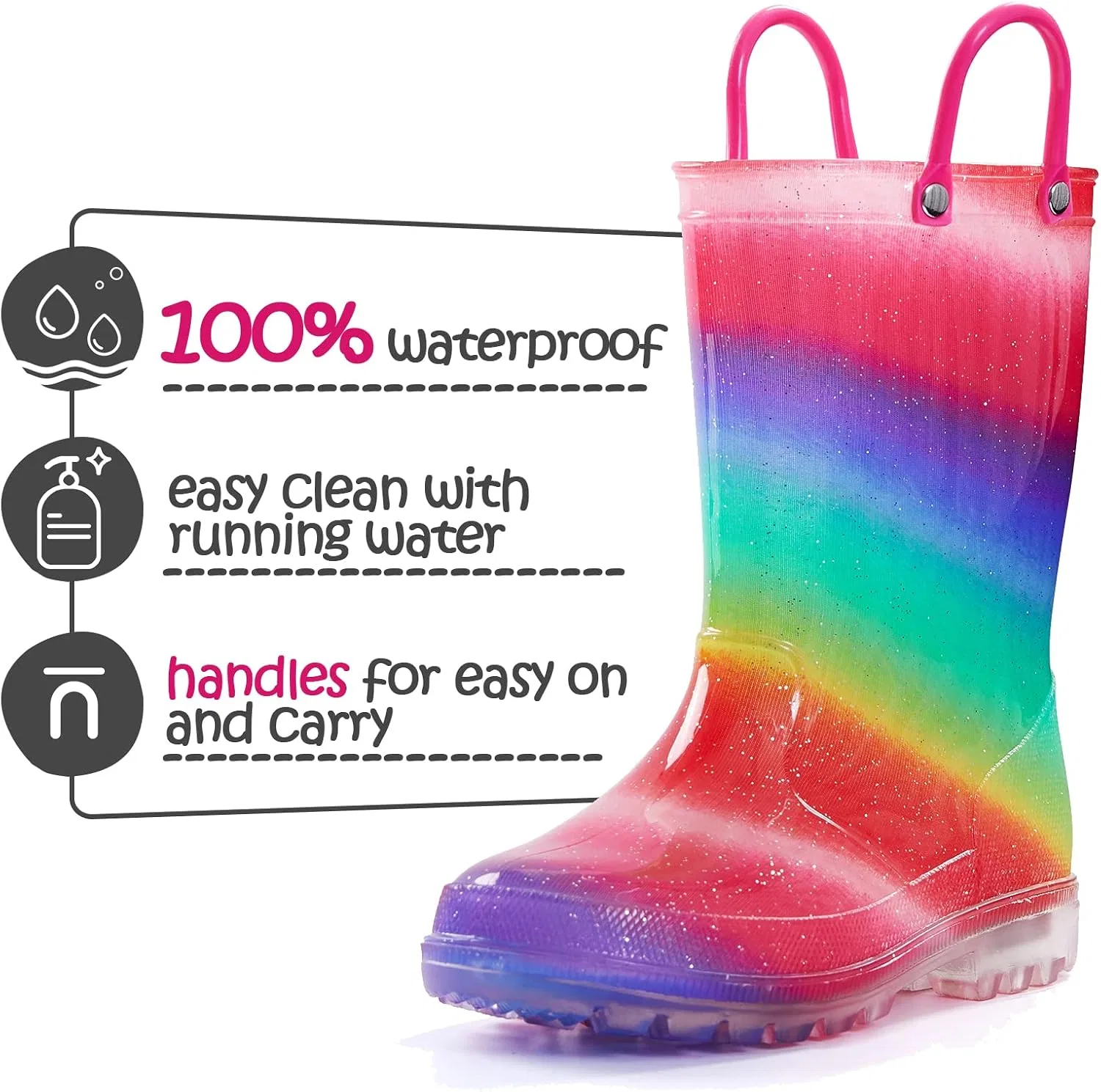 Детские сапоги дождевые со светящейся подошвой K KomForme, Shimmer Rainbow — фото 2