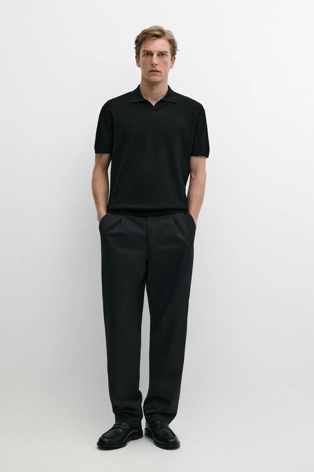 Поло Massimo Dutti Wool Blend Short Sleeve Knit, черный — фото 2