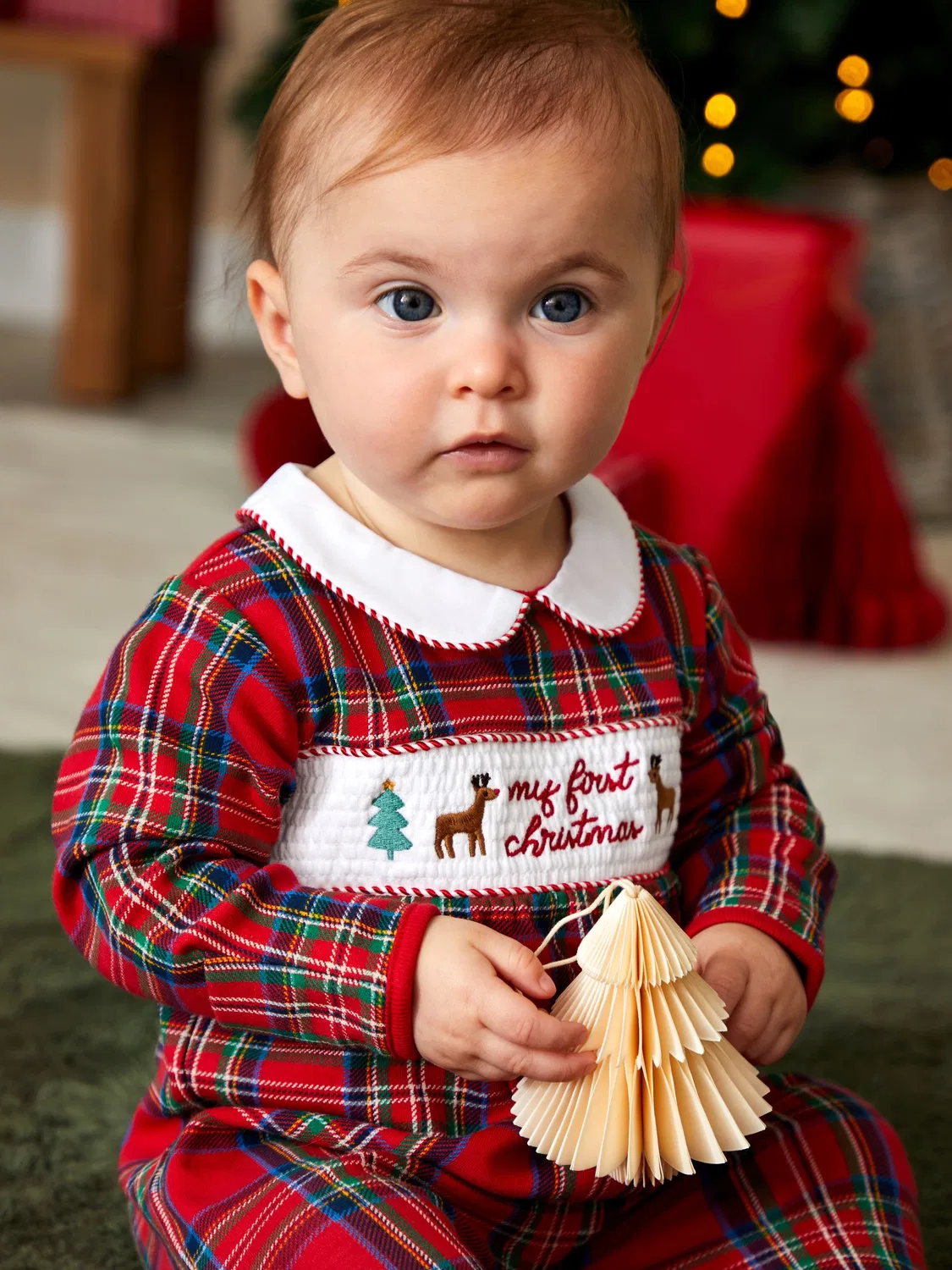 Слип на первый Рождество, в клетку, JoJo Maman Bébé, красный тартан — фото 2