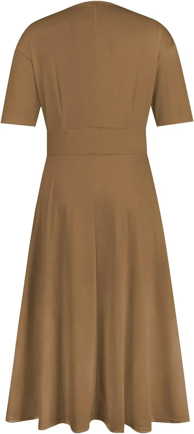 Женское повседневное платье макси с принтом V-образным вырезом, 1-light Brown — фото 3