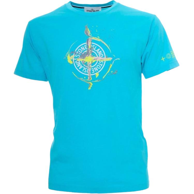 

STONE ISLAND Футболка мужская бирюзовая, Зеленый, STONE ISLAND Футболка мужская бирюзовая