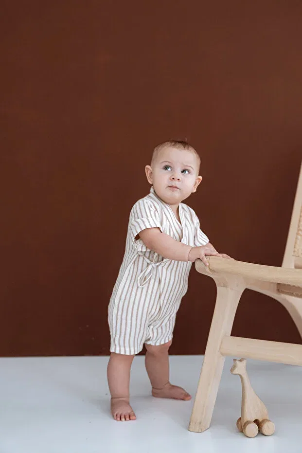 Детское боди-комбинезон для новорожденных хлопковый kimono romper Tba Collection, Beige — фото 4