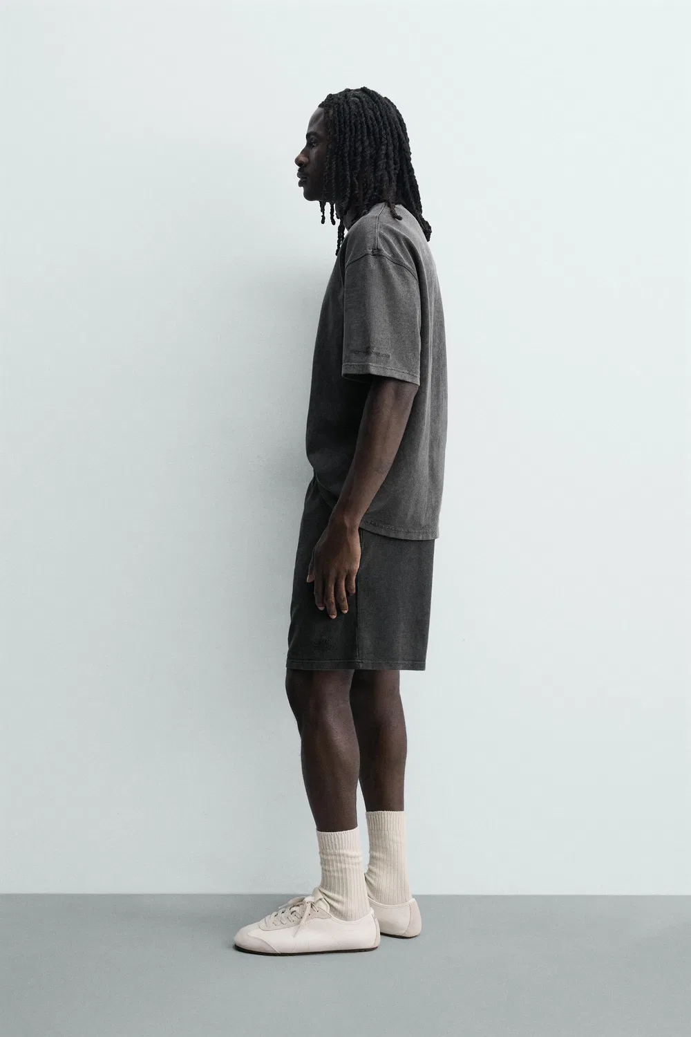 Бермудские шорты из вафельной вязки с эффектом потертости ZARA, Anthracite grey — фото 4