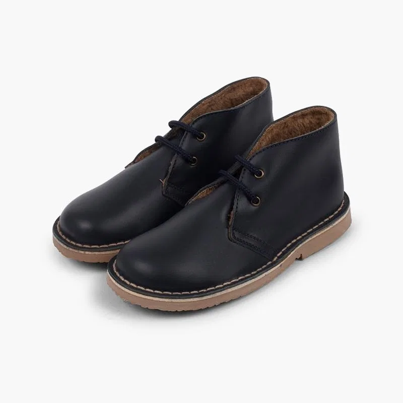 Детские ботинки на шнуровке Pisamonas Pisacacas Piel Cordones Forro Borrego Type, Blue — фото 4