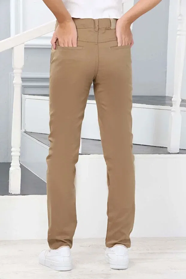 Детские брюки для девочек прямые с поясом Asortix, Beige — фото 4