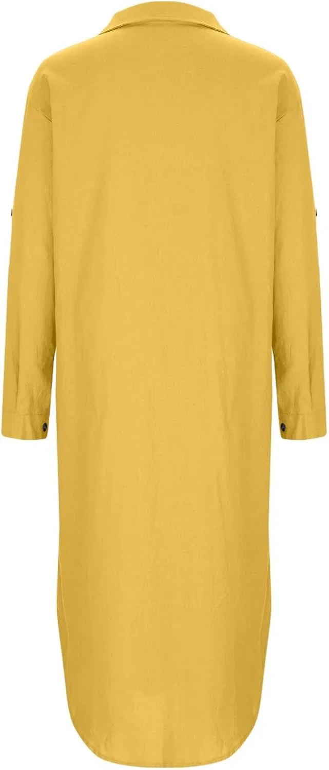 Женское платье-рубашка свободного кроя A-силуэта, Yellow — фото 4