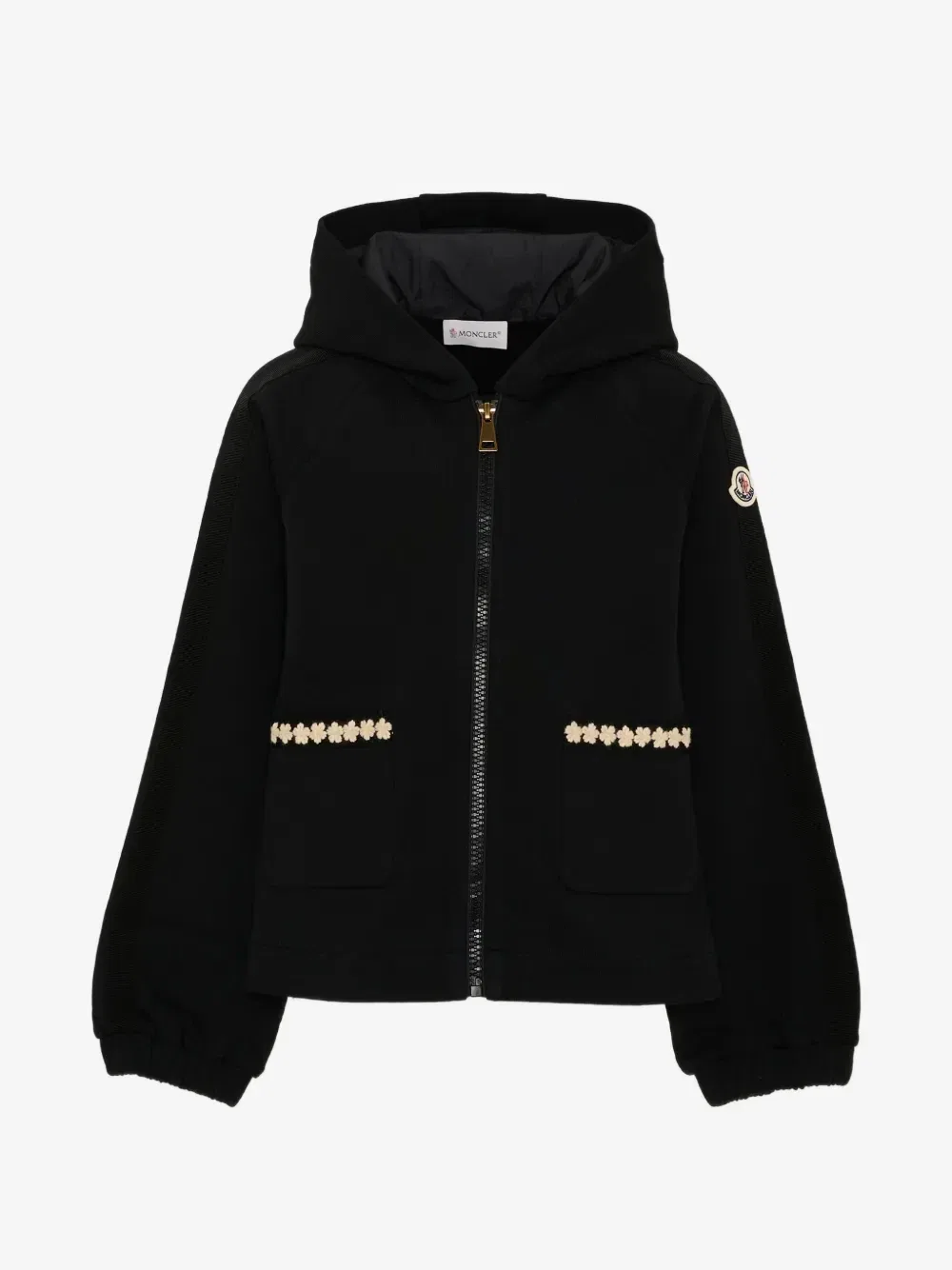 Худи с нашивкой-логотипом, украшенным цветами Moncler Enfant, черный