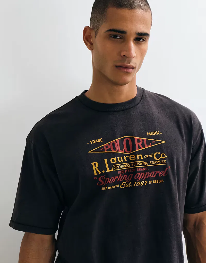 Футболка Polo Ralph Lauren с винтажным принтом, свободного кроя, черный — фото 4