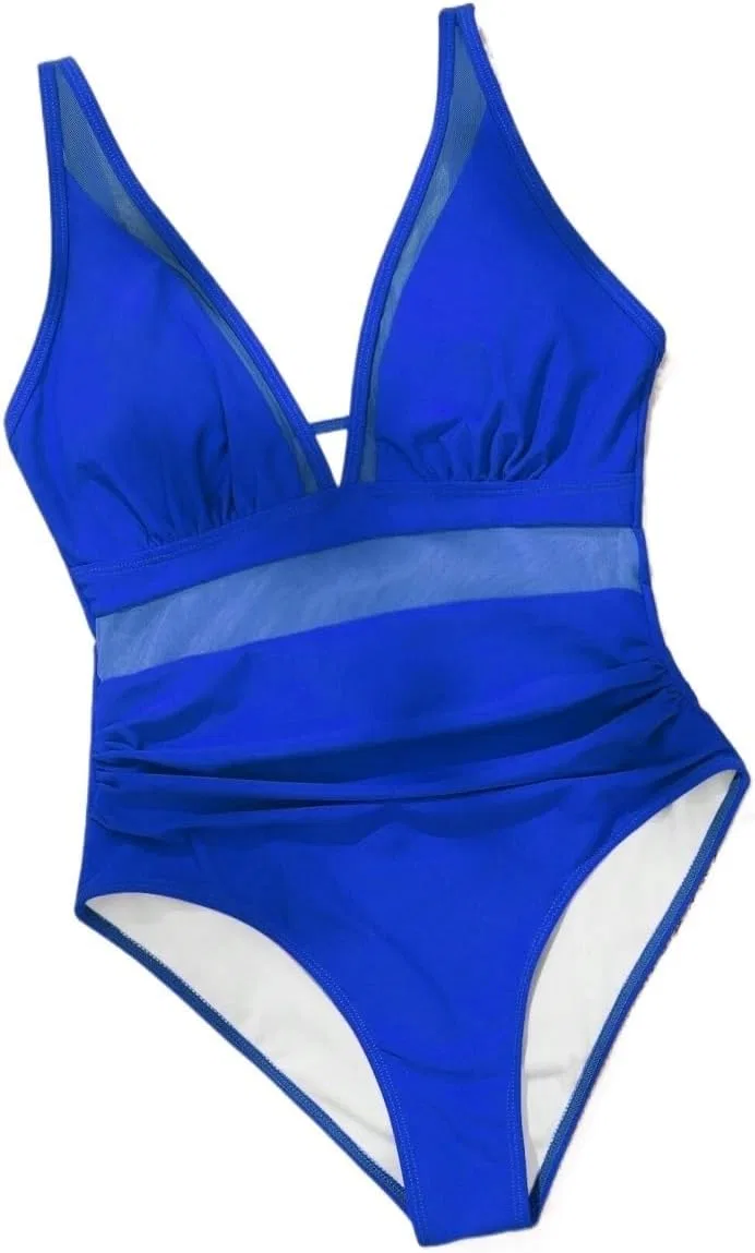 Женский монокини с глубоким V-вырезом и сетчатыми вставками, Royal Blue — фото 4