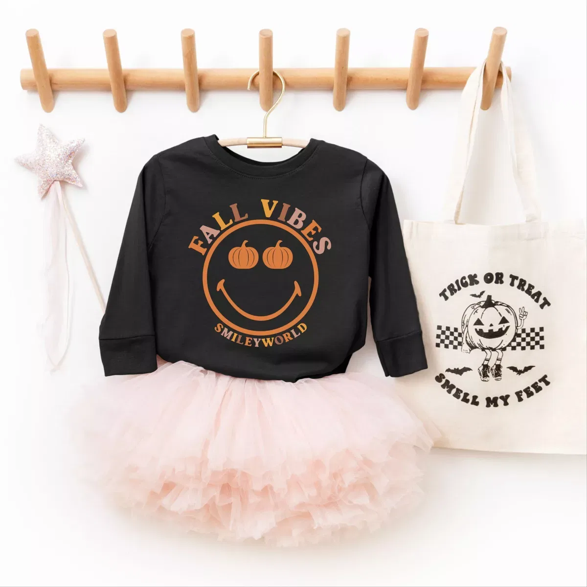Детский лонгслив с принтом SmileyWorld Fall Vibes The Juniper Shop, Heather Grey — фото 3