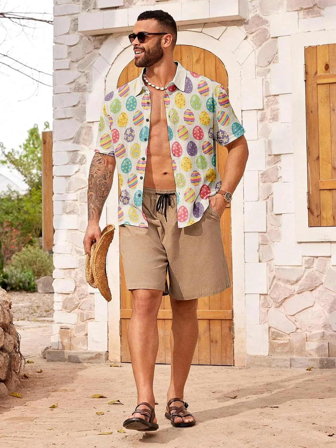 Мужская рубашка с принтом Easter Button Down Shirts, жёлтый — фото 2