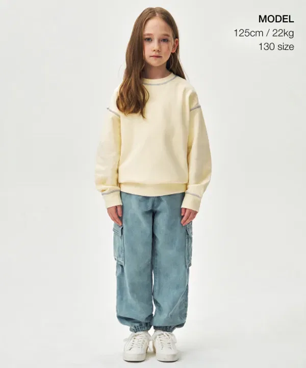 Свитшот с контрастной отстрочкой, Musinsa Standard Kids, лимонный крем — фото 2