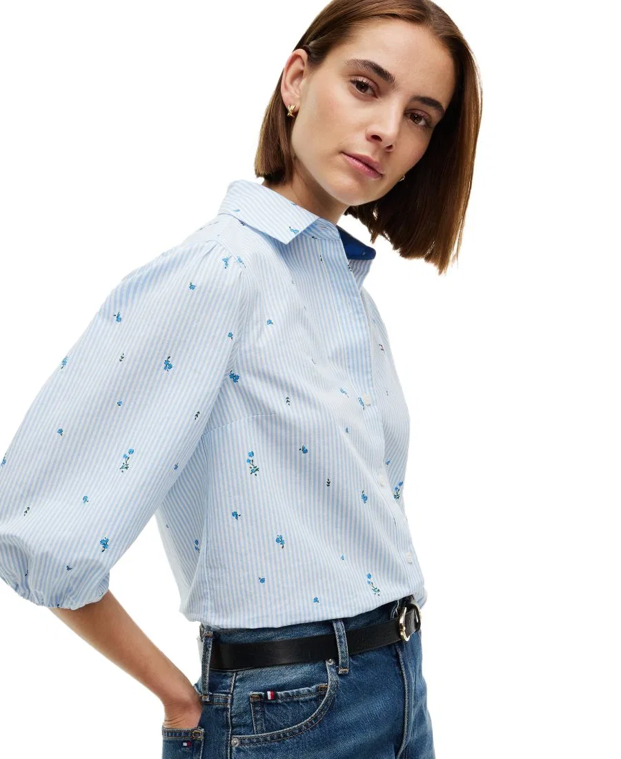 Женская рубашка с принтом, с рукавом 3/4 и пышными рукавами Tommy Hilfiger, Ditsy Floral Ithaca Copenhagen Blue — фото 3