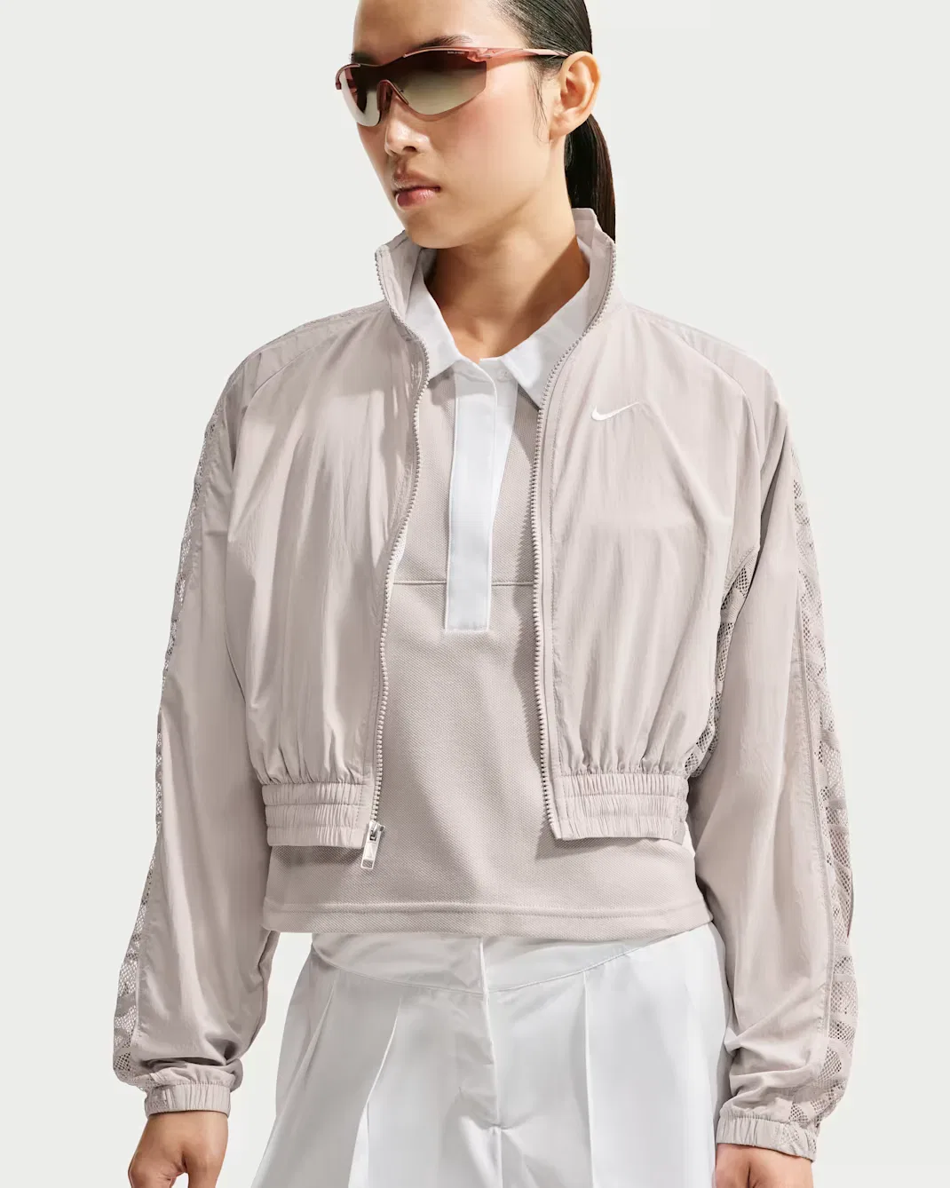 Женская укороченная спортивная куртка с кружевом Nike Sportswear, Cream II/Cream II/White