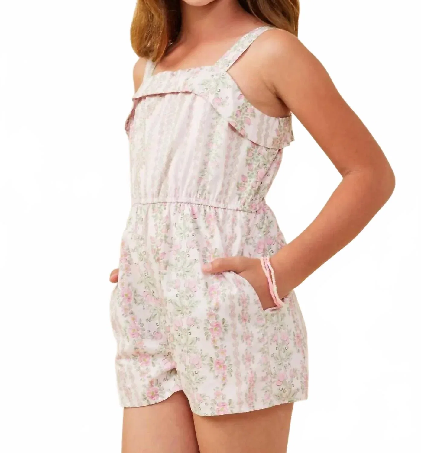 Детский боди-комбинезон без рукавов с цветочным принтом Floral Pattern Printed Sleeveless Romper Hayden LA, розовый — фото 3