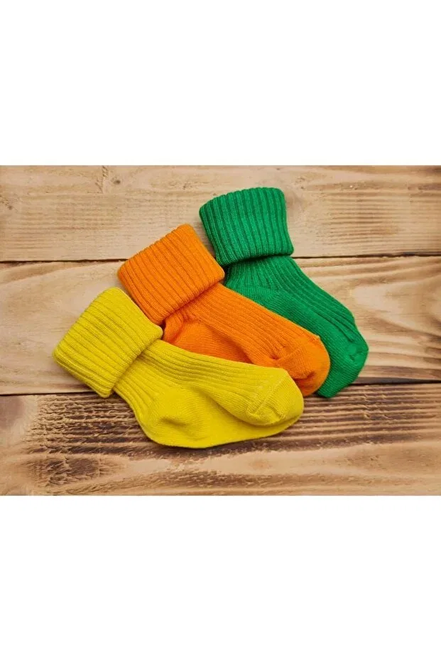 Детские носки для новорожденных хлопковые 3 шт Bebeğime Çorap, Yellow-Orange-Green