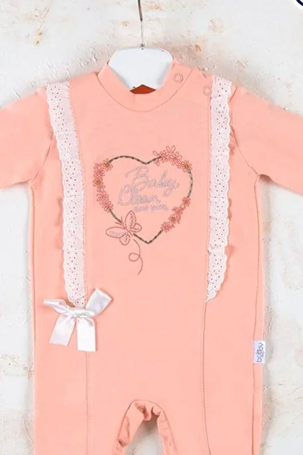 Детский комбинезон для девочек хлопковый Heart Embroidered Babydonat, Salmon — фото 2