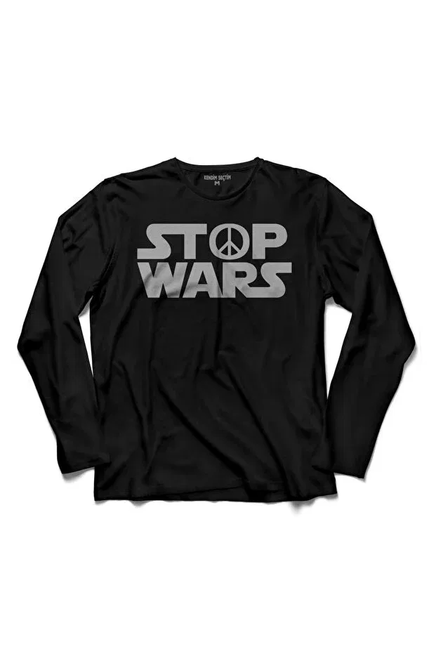 Детская футболка с принтом Stop Wars Star Star Wars Peace Peace Long Sleeve T-Shirt Printed Children's T-Shirt Kendim Seçtim, Black