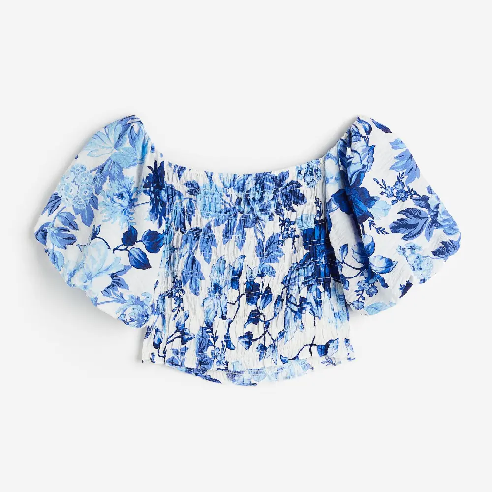 

Блузка H&M Open-backed Rib-knit, белый/синий