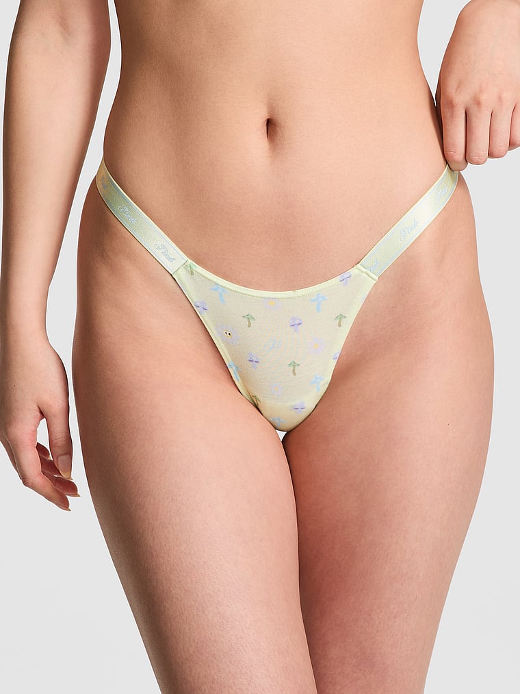 

Трусики-Стринги из хлопка с высоким вырезом и логотипом Pink, smooth fresh mint daisy mushroom print