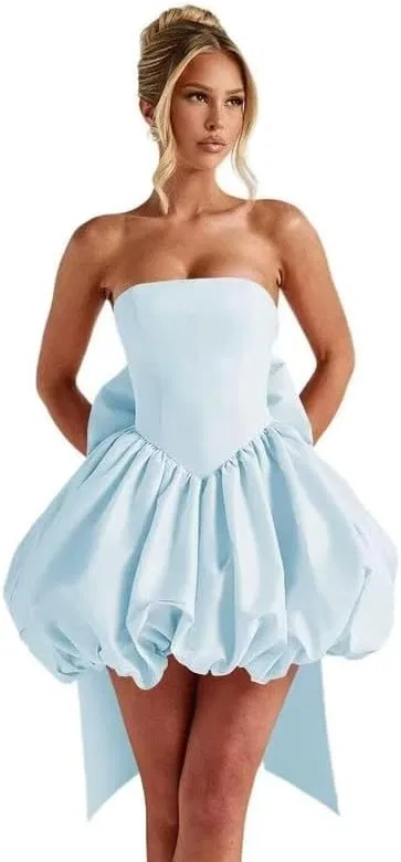 Женское коктейльное платье A-силуэта с бантом, Light Blue