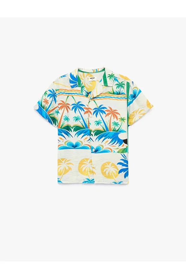 Детская рубашка для мальчиков с коротким рукавом Palm tree patterned Koton, Ecru Patterned