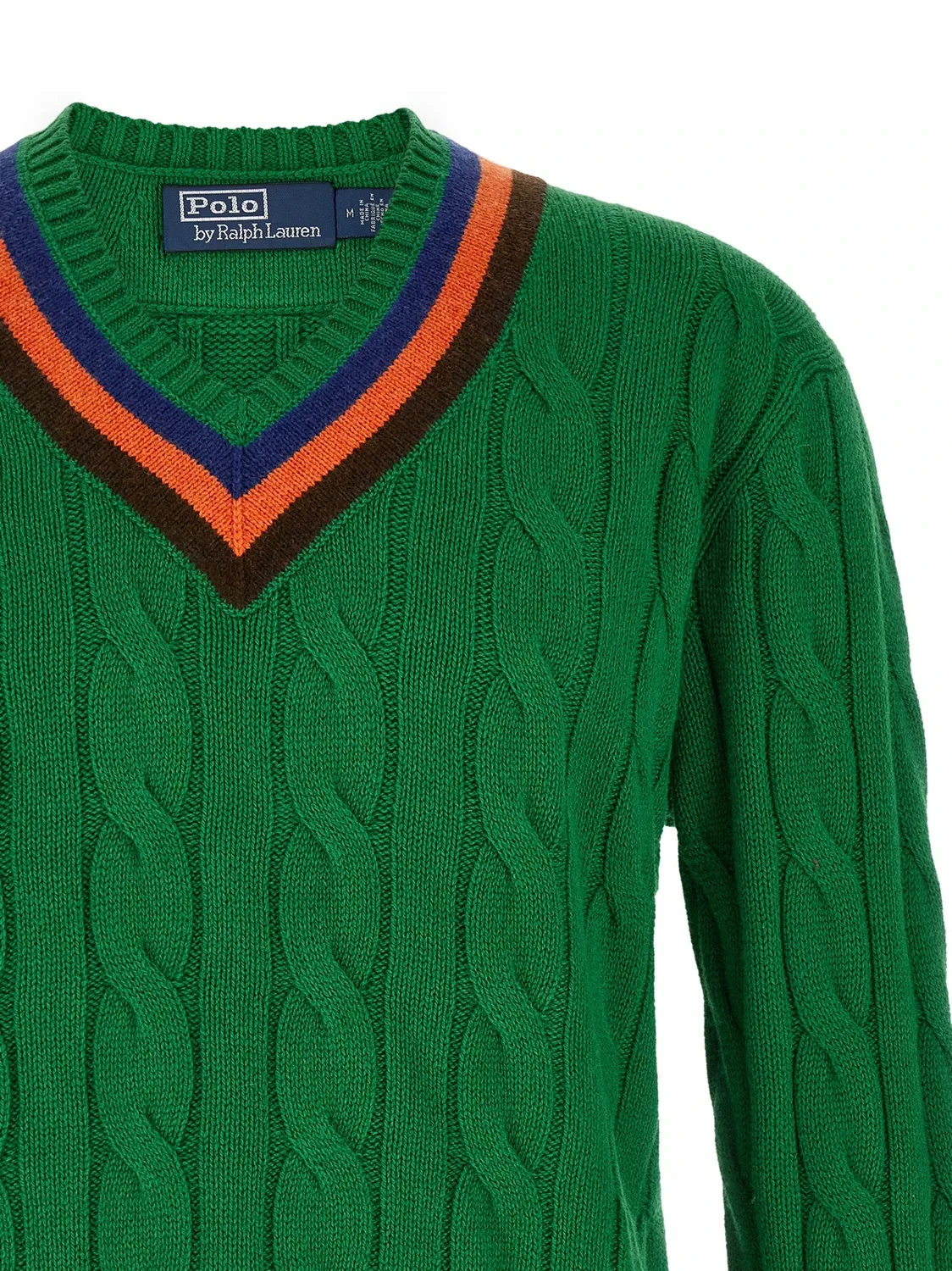 Вязаный свитер с V-образным вырезом и узором из кос Polo Ralph Lauren, зеленый — фото 3