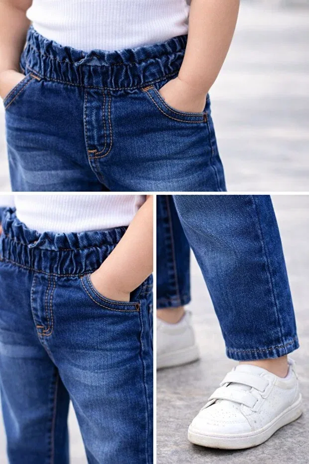 Детские джинсы для девочек с эластичным поясом Chicsy Baby, Navy Blue — фото 3