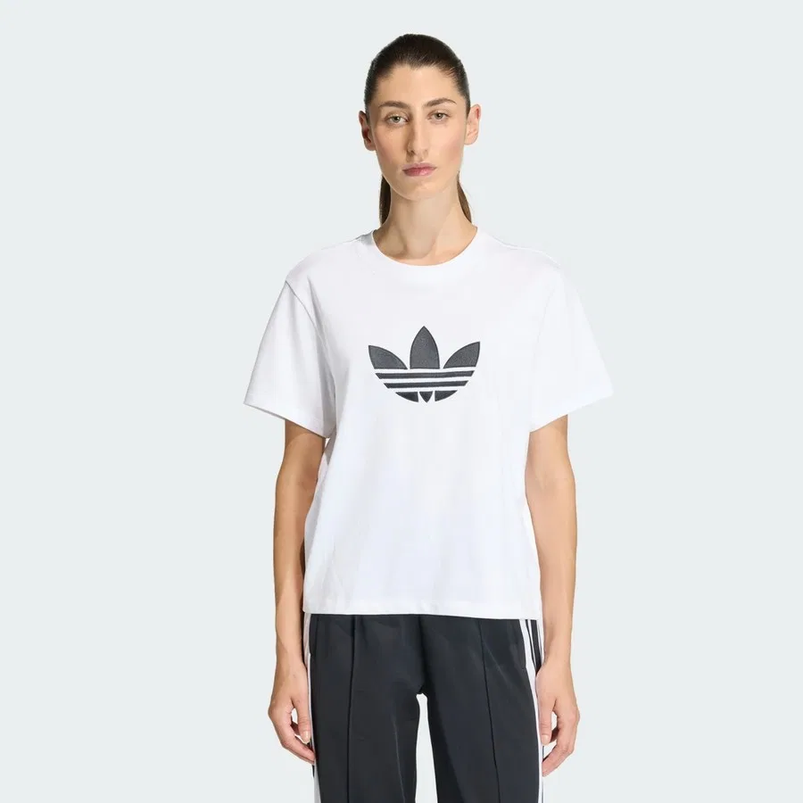 Футболка с принтом Trefoil Köşeli adidas, Бело-черный