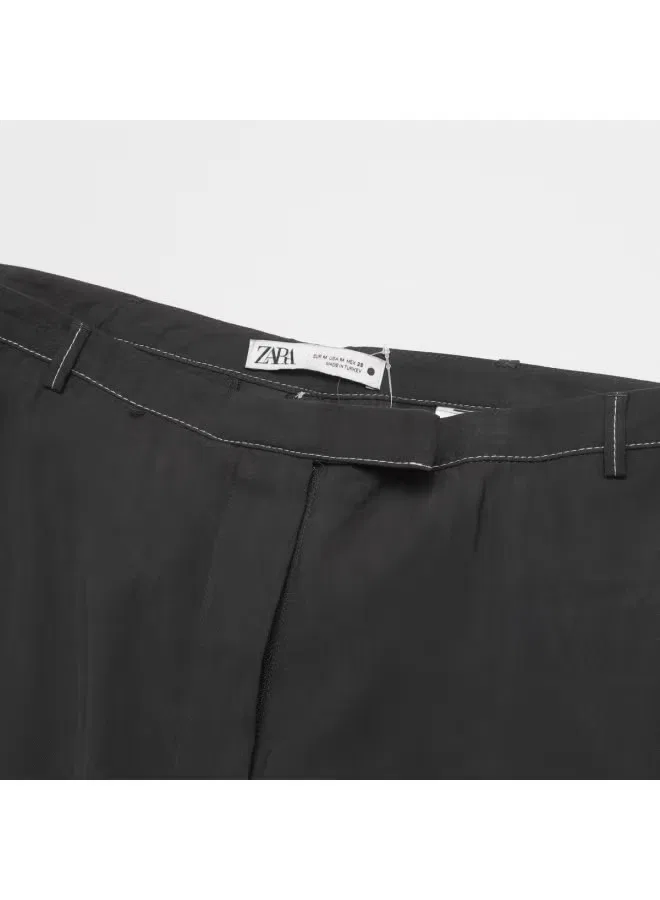 Брюки свободные с высокой посадкой Zara, черный — фото 4