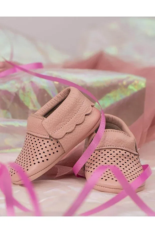 Детские мокасины из натуральной кожи с текстурой Baby Moccasin Beybium, Powder