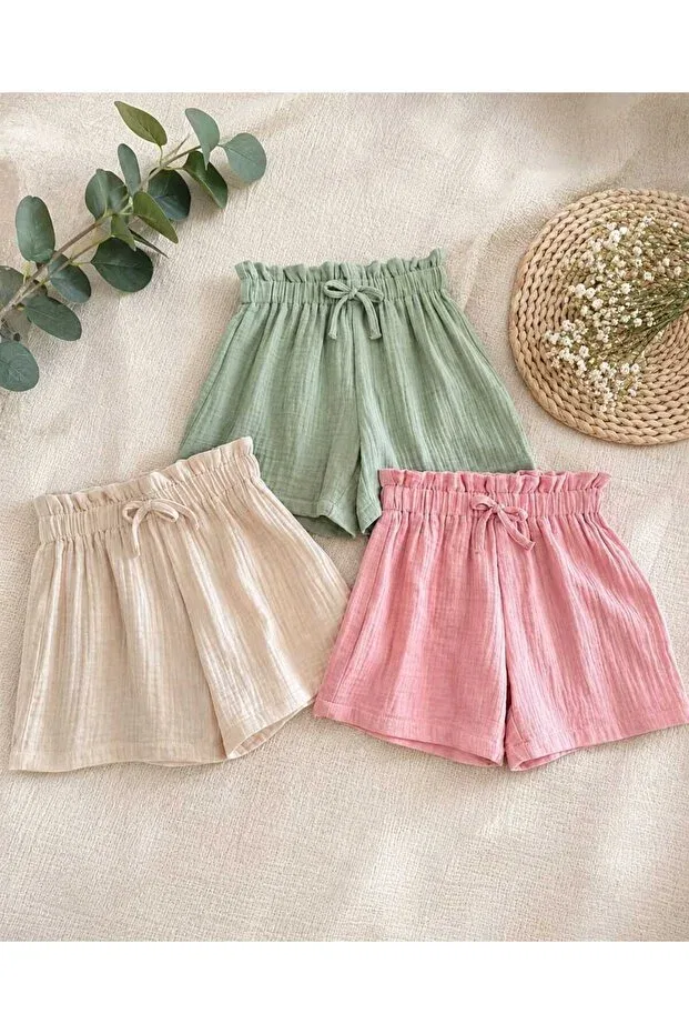 Детские шорты для девочек 3 предмета Bebeğime Çorap, Pink-Cream-Mint
