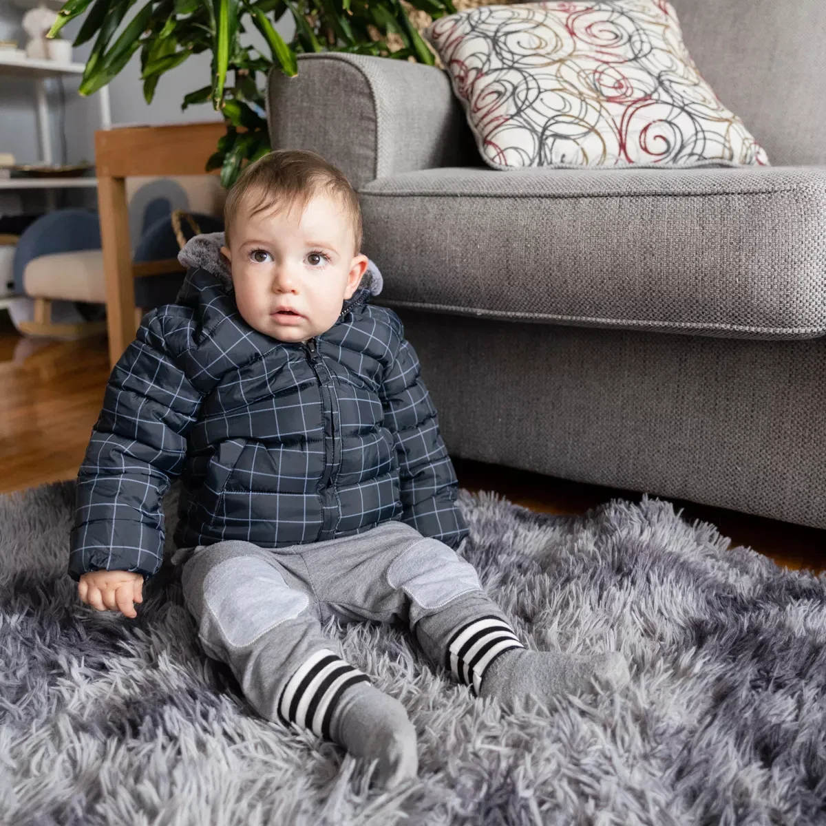Детская куртка-пуховик с флисовой подкладкой Rokka&Rolla, Dark Gray Check — фото 3