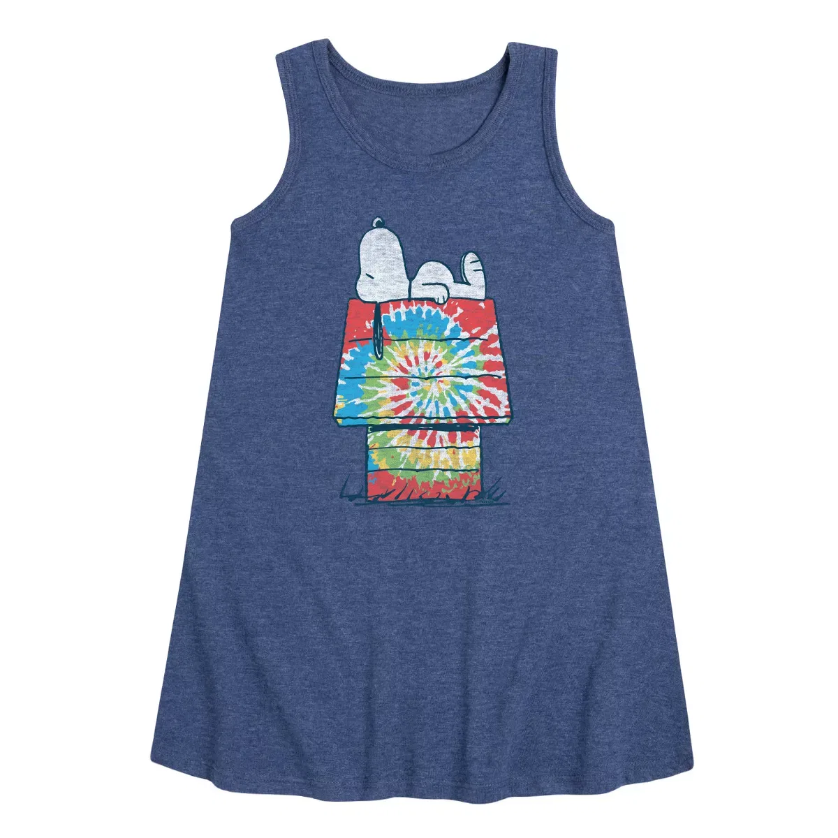 Детское платье-трапеция без рукавов Snoopy Tie Dye House Peanuts, Heather Navy