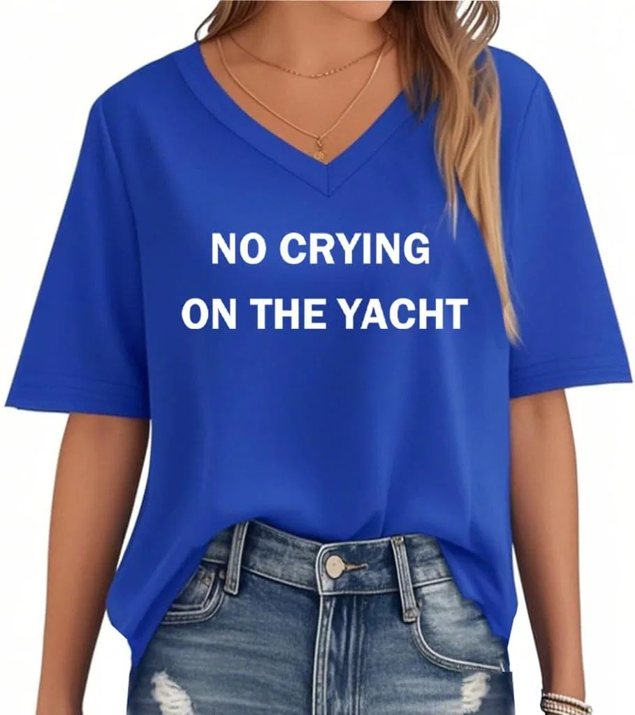 Женская футболка с принтом No Crying On The Yacht, Sapphire Blue