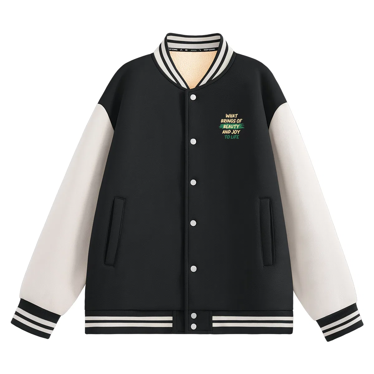 Детская бейсбольная джерси с флисовой подкладкой MINISO, Black Pastoral Brush Chest Logo