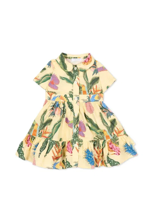 Платье-рубашка с цветочным принтом Vestito Roberto Cavalli Junior, yellow, желтый