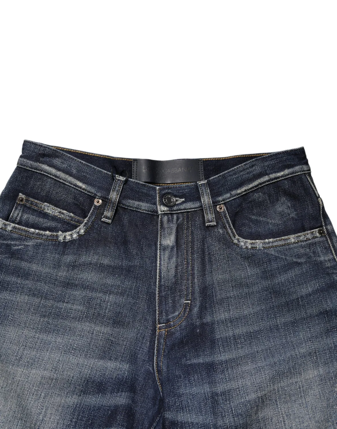 Мужские шорты-бермуды из джинсовой ткани с потертостями Bermuda Denim Shorts Dolce & Gabbana, Blue — фото 4
