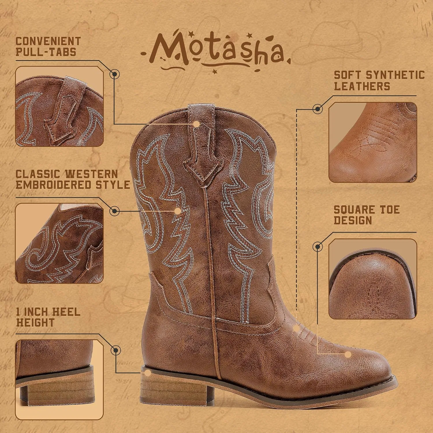 Детские сапоги для девочек с блестками Cowgirl Boots Motasha, Brown — фото 4