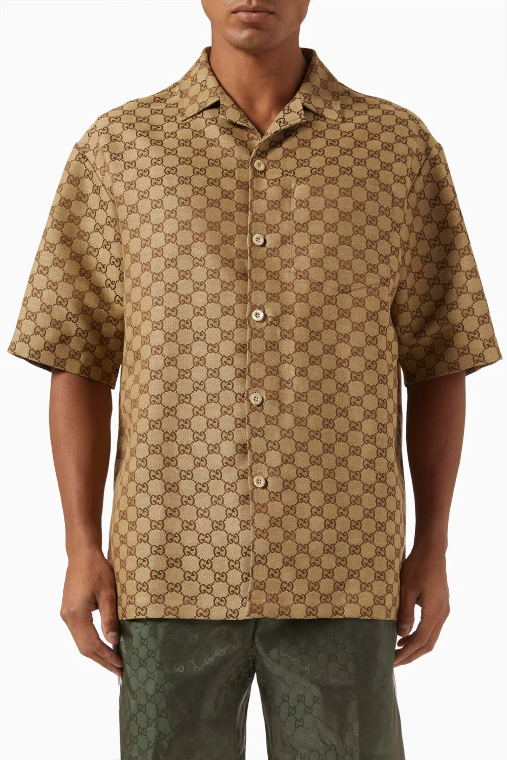 Рубашка с коротким рукавом GG Supreme Gucci, бежевый