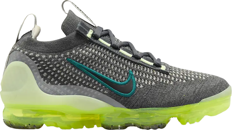 

Кроссовки Nike Air VaporMax 2021 Flyknit GS 'Dark Grey Barely Volt', серый