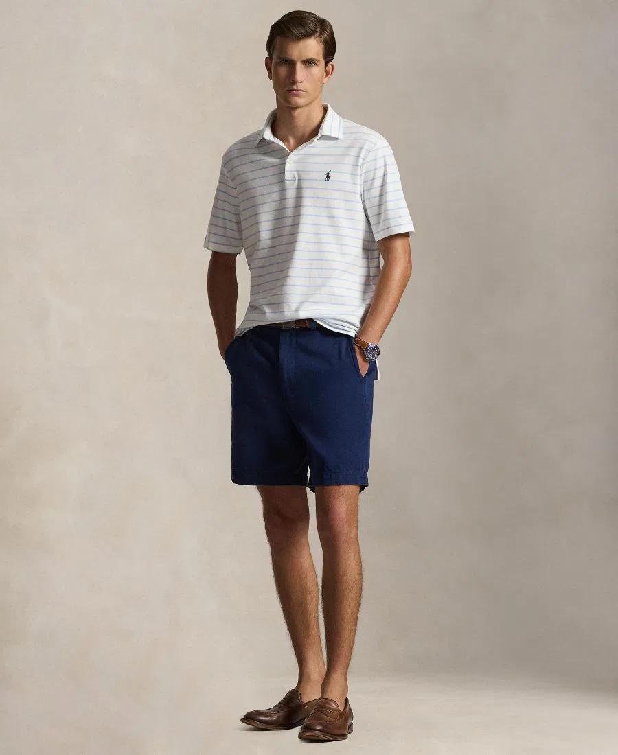 Мужское поло с коротким рукавом хлопковое Classic Striped Soft Cotton Polo Shirt Polo Ralph Lauren, White/Pebble Blue — фото 2
