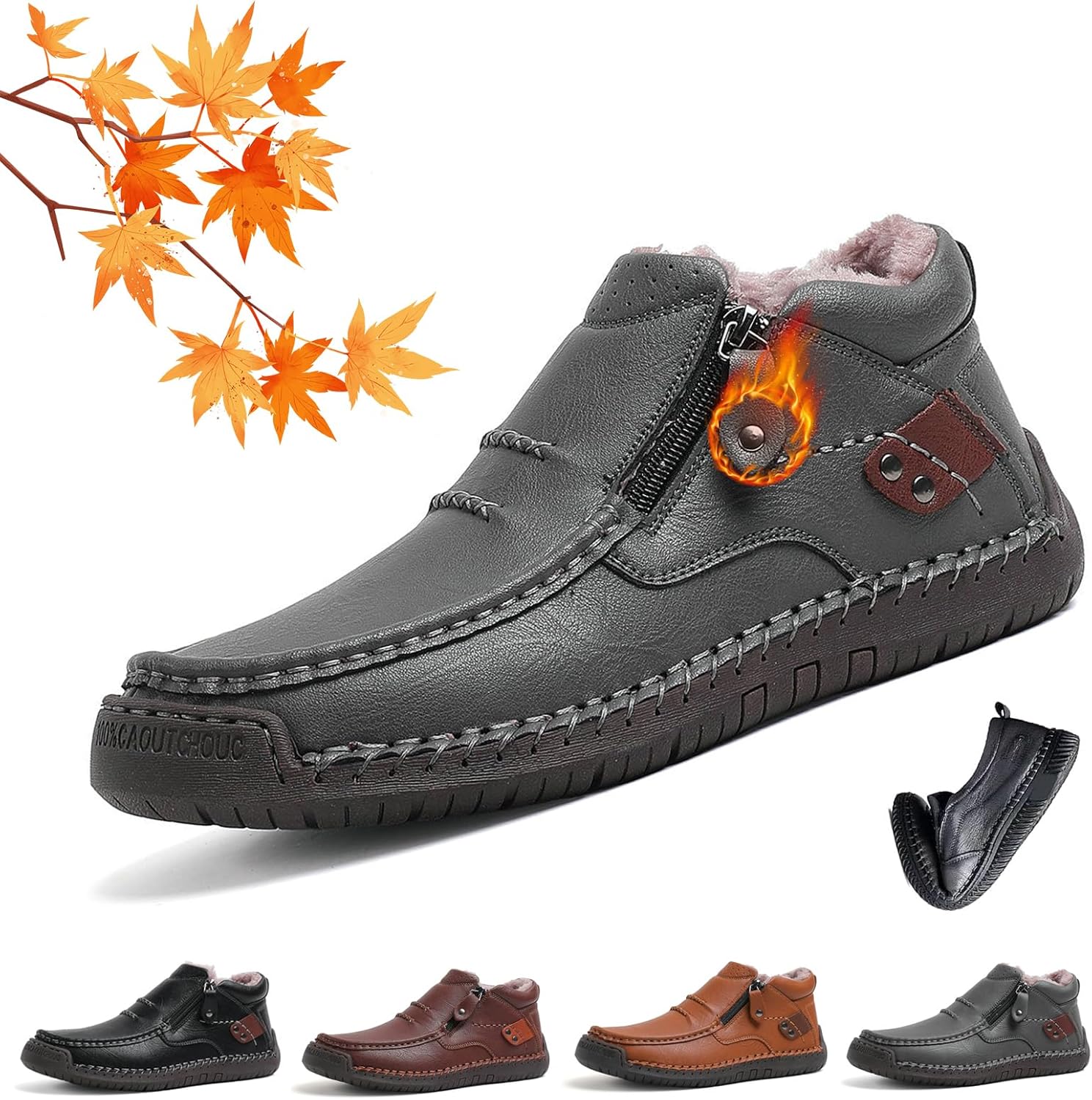 

Мужские вручную сделанные премиальные кожаные ботинки WXDSTW - слипоны для вождения, с широким носком, поддержкой свода стопы, легкие, удобные, водонепроницаемые, с нескользящей подошвой и боковой молнией, серый