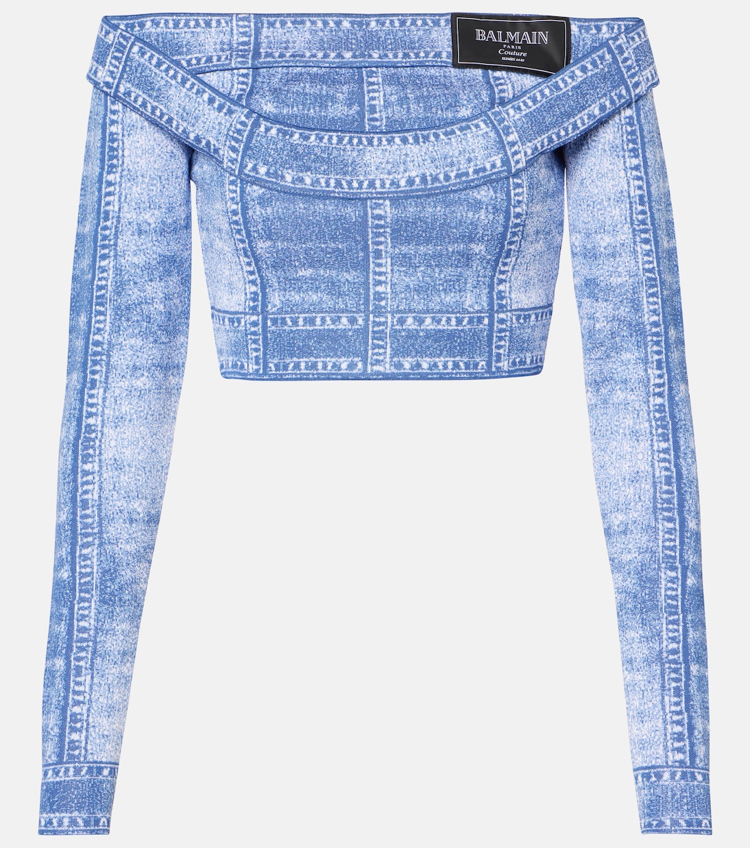 

Укороченный топ с эффектом trompe l'oeil Balmain, Bleu Jean J