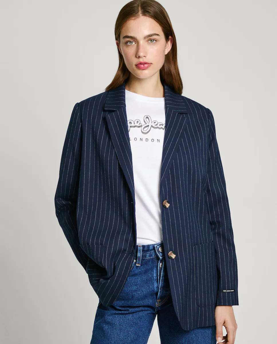 

Женский однобортный пиджак в тонкую полоску Pepe Jeans, темно-синий