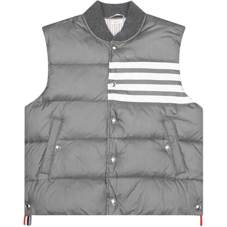 

4-полосный матовый нейлоновый пуховый жилет Thom Browne, серый