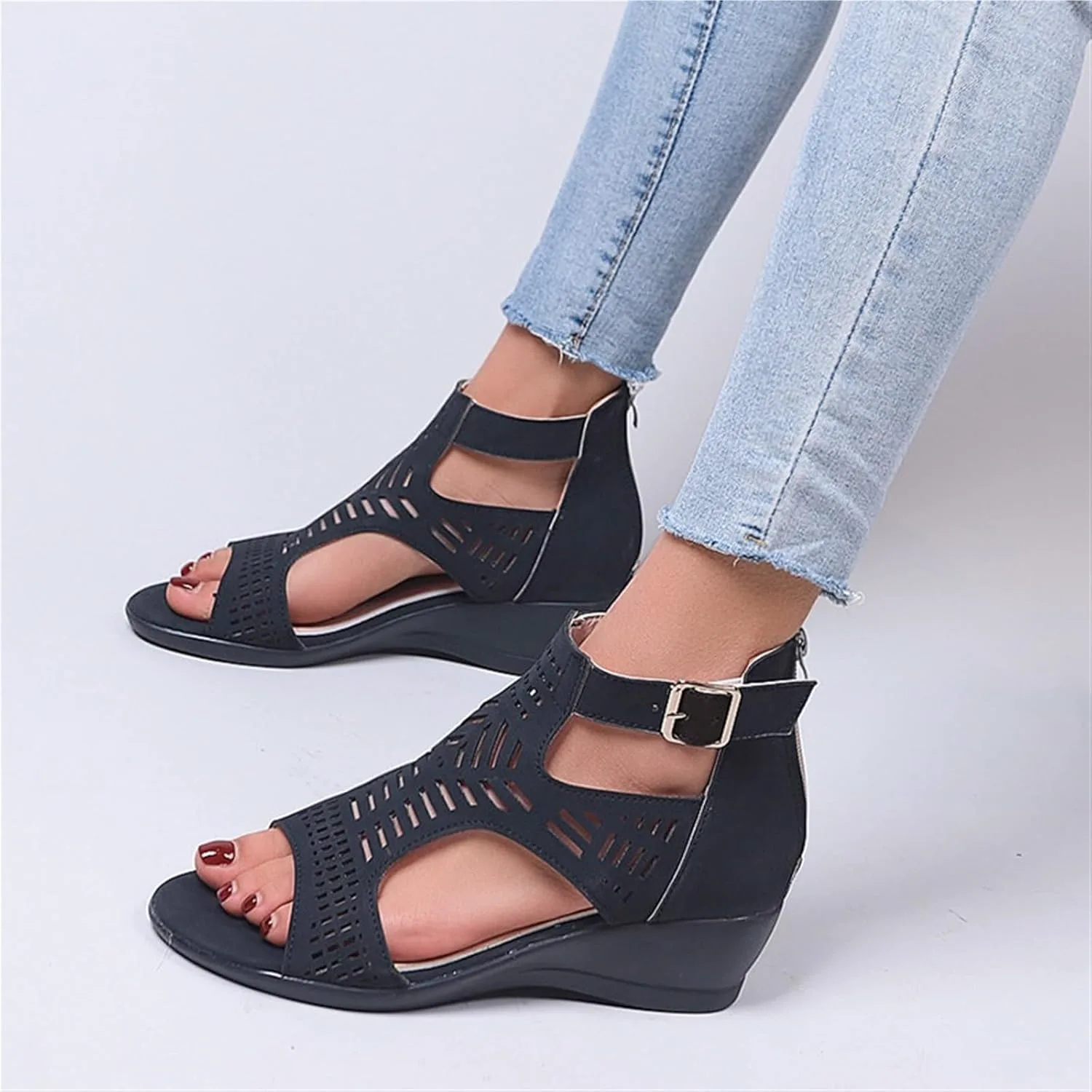 Женские сандалии-гладиаторы Gikleihwy, платформенные, с открытым носком, черные — фото 2
