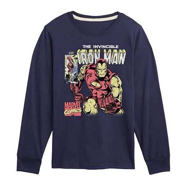 

Футболка с длинным рукавом Boys 8-20 iron man comic cover distressed Licensed Character, Navy