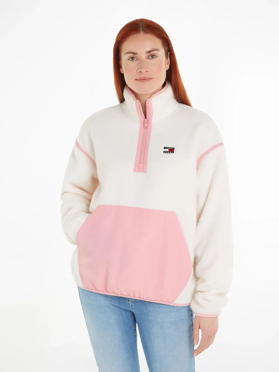 

Толстовка Tommy Jeans "TJW FLEECE COLOR MIX QTR ZIP" с карманом-кенгуру, белый