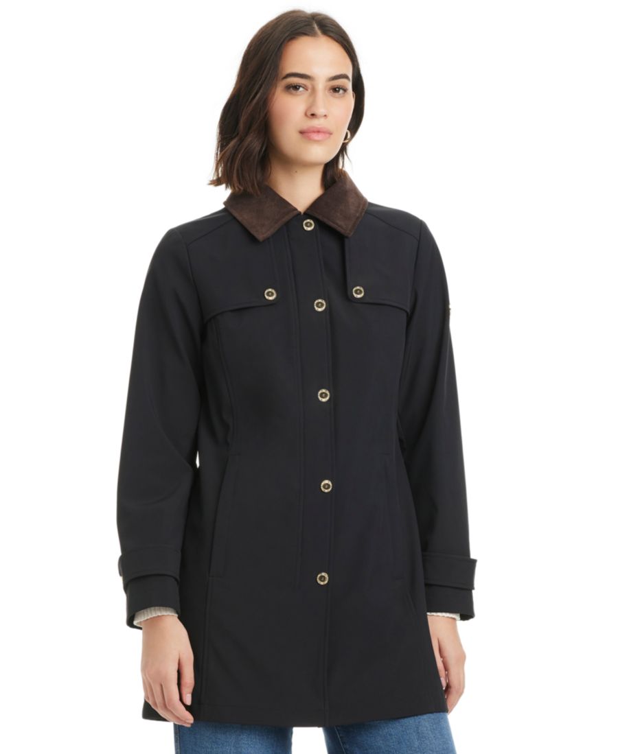 

Женское пальто из софтшелла с капюшоном и вельветовым воротником Jones New York, Black